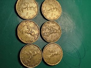 6 monedas 20 cmts Italia