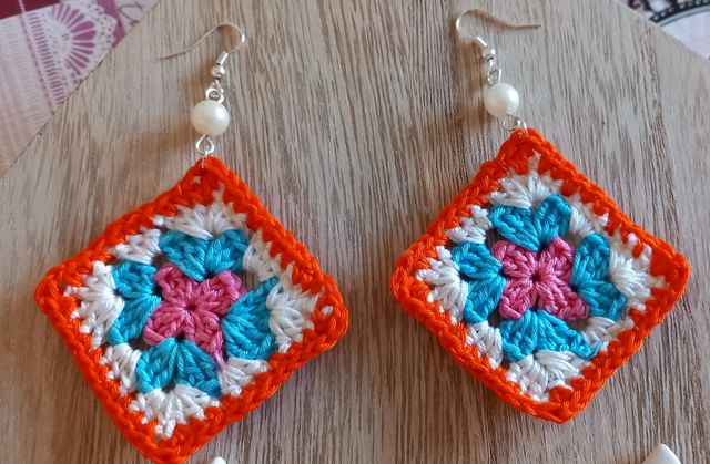 orecchini donna crochet granny square fatto a mano