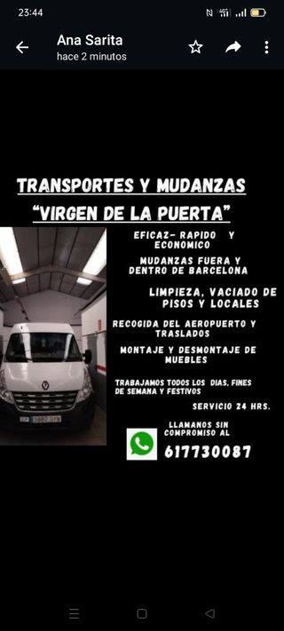 transportes y mudanzas " Virgen de la puerta"