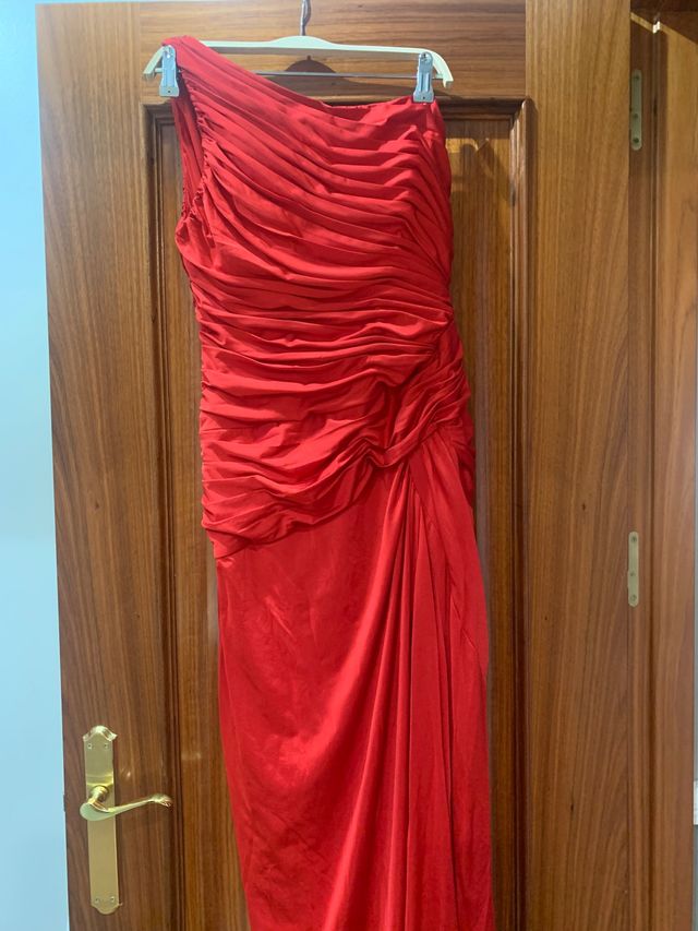 Vestido fiesta asimétrico drapeado. Talla 40.