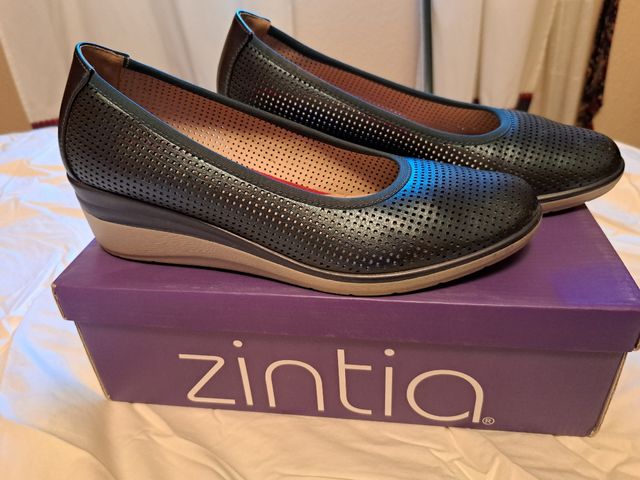 zapatos cuña azul marino