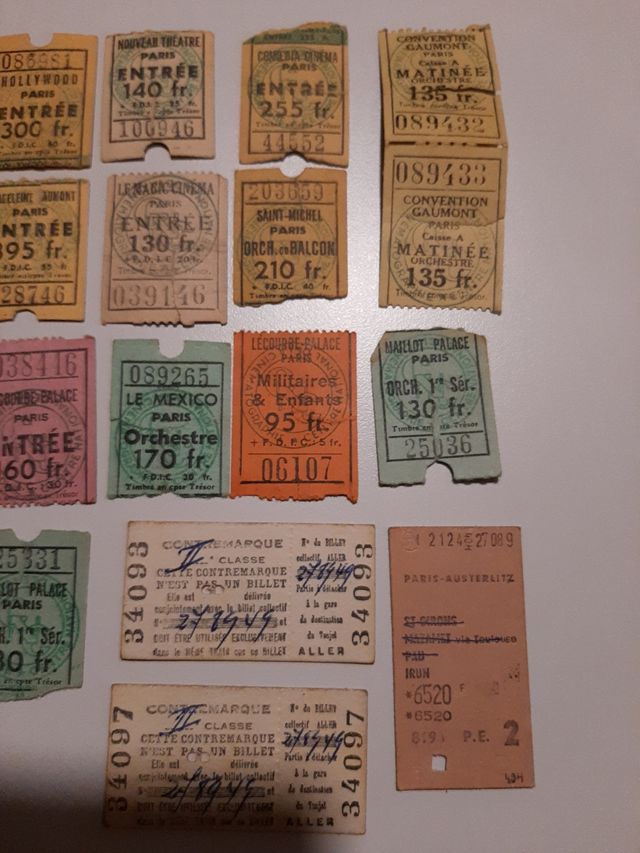 Colección entradas espectáculos Paris 1950 y tren