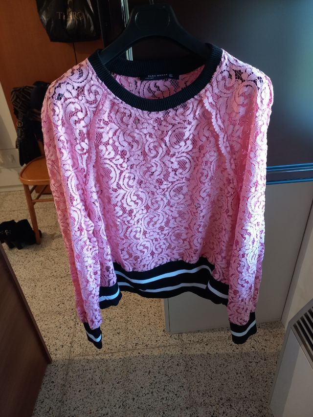 blusa pizzo rosa zara