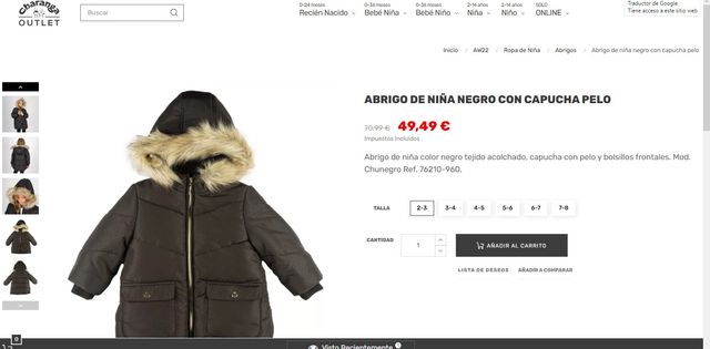 Abrigo de niña Charanga negro con pelo 3-4 años