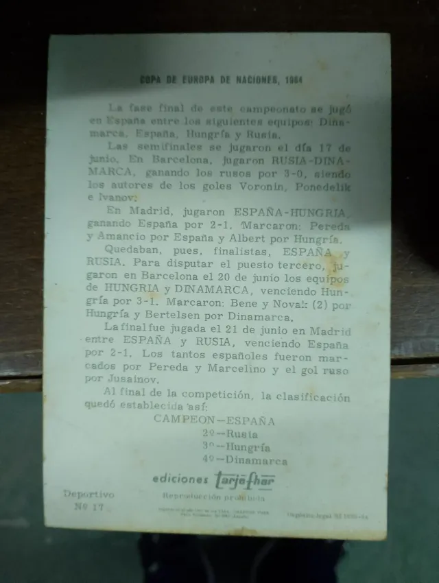 Tarjeta FHER ESPAÑA FUTBOL 1964