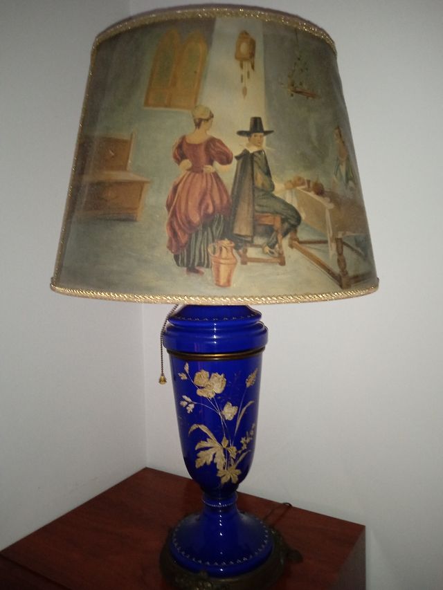 Lampara Quinqué Antiguo con Pantalla pintada