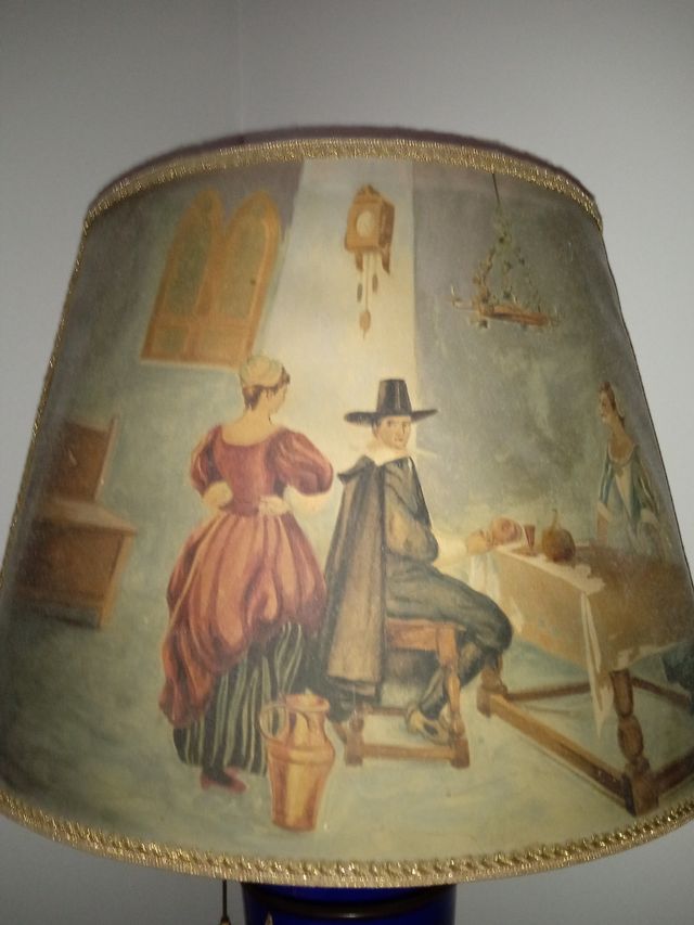 Lampara Quinqué Antiguo con Pantalla pintada