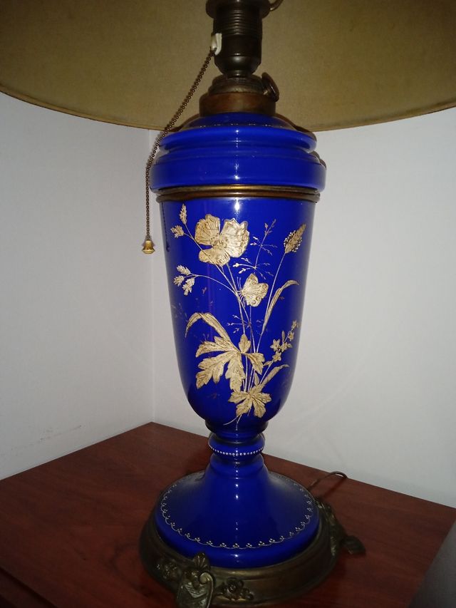 Lampara Quinqué Antiguo con Pantalla pintada