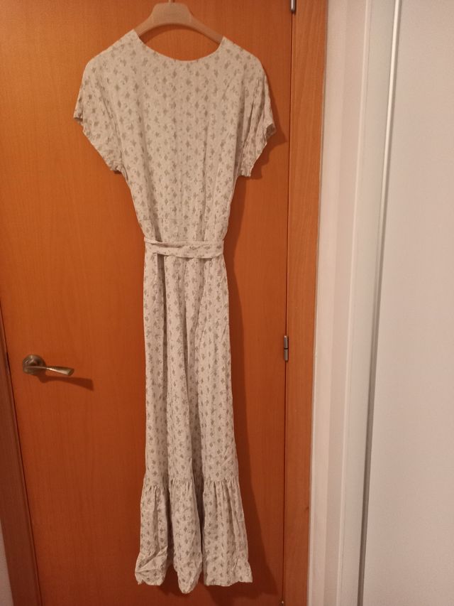 Vestido largo estampado color crudo y rombos