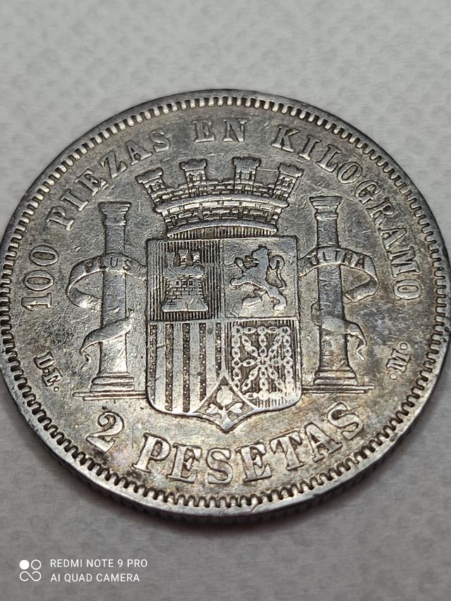 moneda antigua 2 pesetas años 1870
