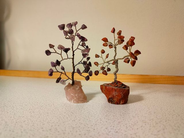 Set 2 alberelli decorativi pietre semipreziose