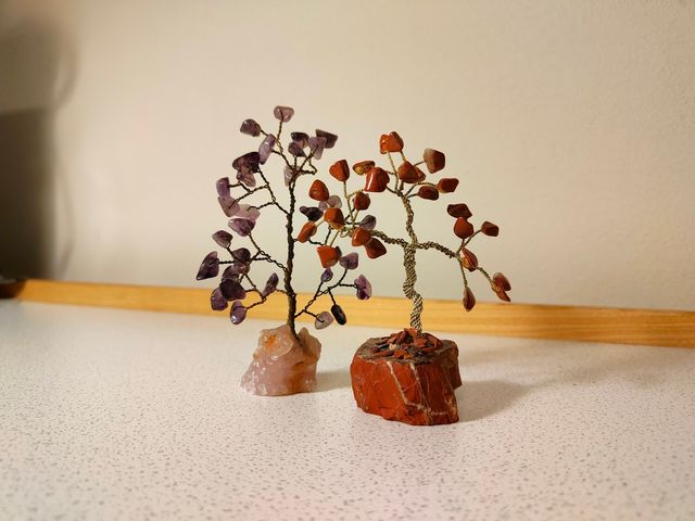 Set 2 alberelli decorativi pietre semipreziose