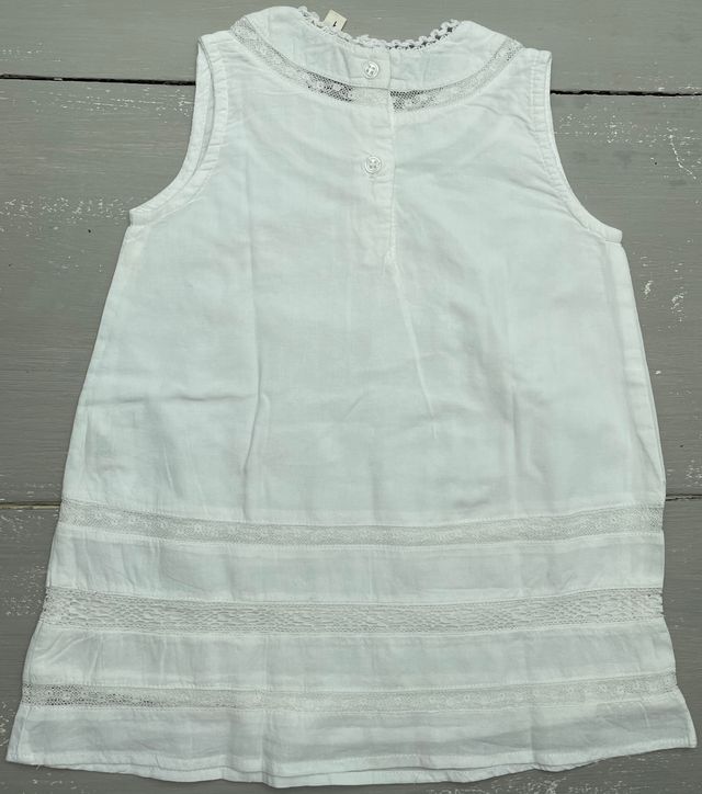 Vestido encajes crochet y jaretas blanco T1