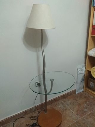 Mesa auxiliar con lámpara de pie, Acero/haya