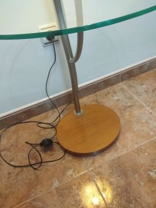 Mesa auxiliar con lámpara de pie, Acero/haya
