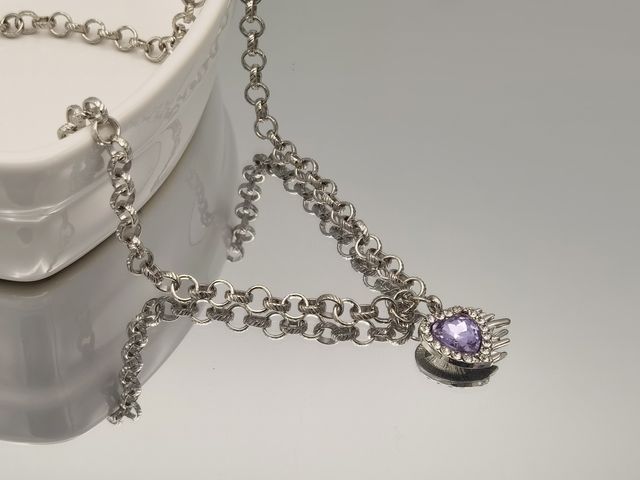 collar acero inoxidable con corazon cristal violet