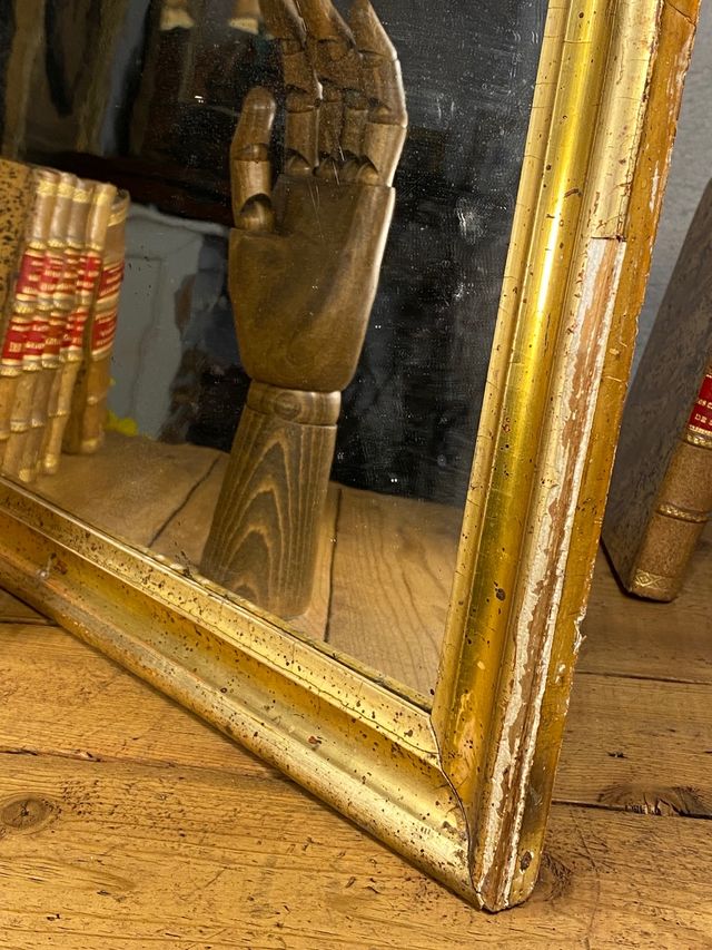 Espejo antiguo, madera y pan de oro, s.XIX.