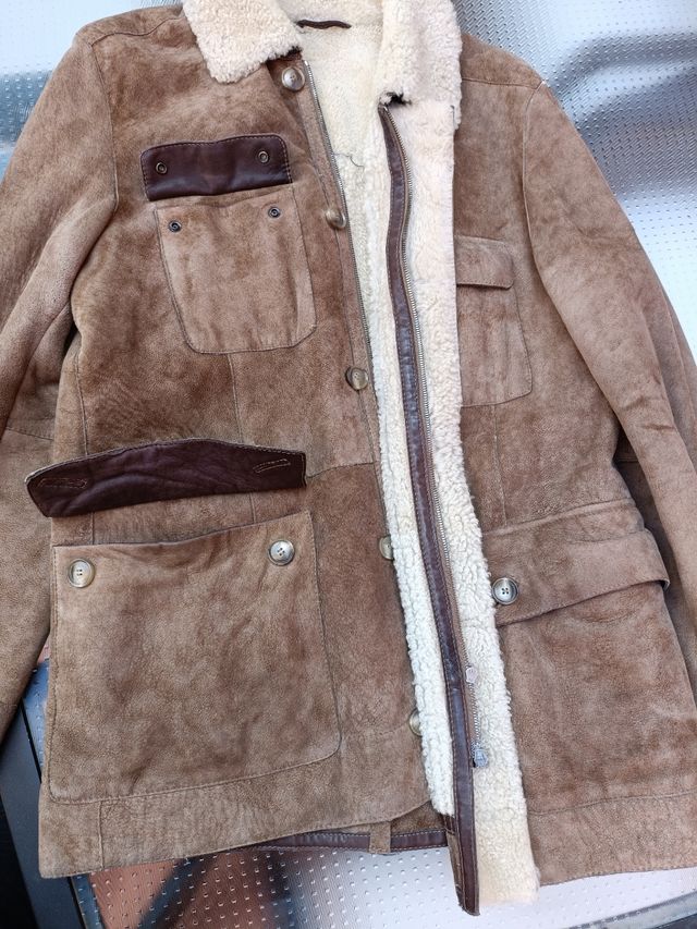 HugoBoss. Abrigo, parka de piel, forro de borrego