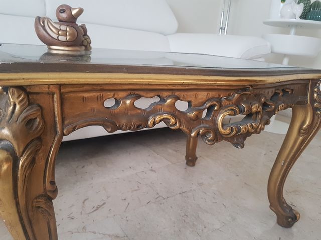 Tavolino legno cristallo antiquariato foglia oro