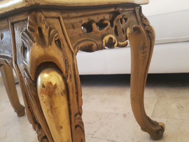 Tavolino legno cristallo antiquariato foglia oro