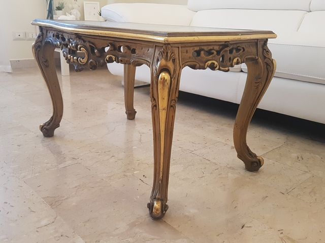 Tavolino legno cristallo antiquariato foglia oro