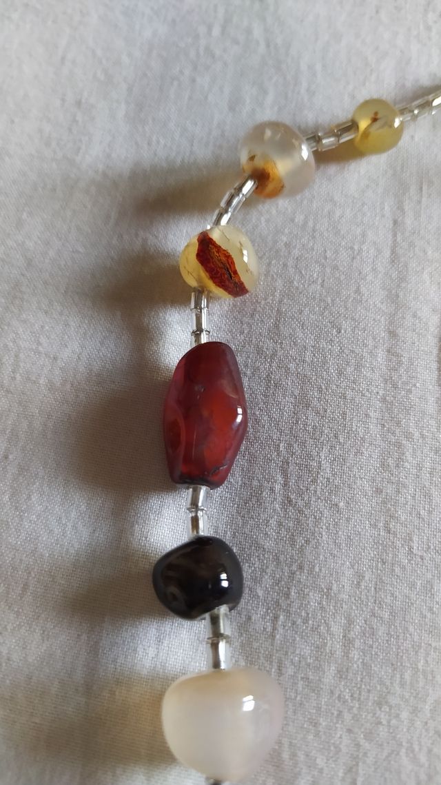 Collana in carniola, occhio di tigre, quarzo rosa