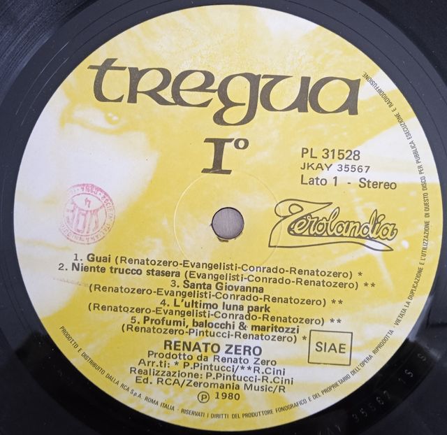 Vinile di Renato Zero: Tregua I