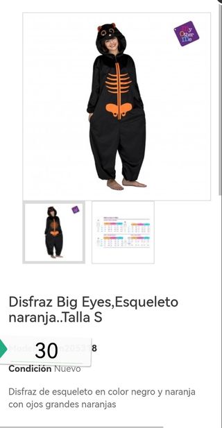 disfraz esqueleto halloween talla S