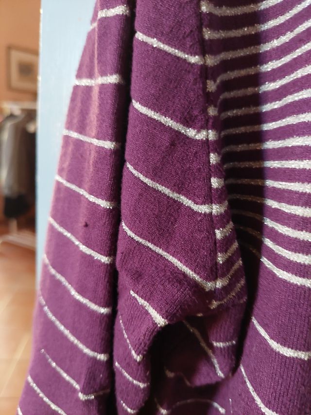 Cardigan in maglia con cappuccio, viola ed argento