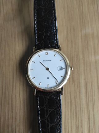 reloj certina chapado en oro, cristal zafiro
