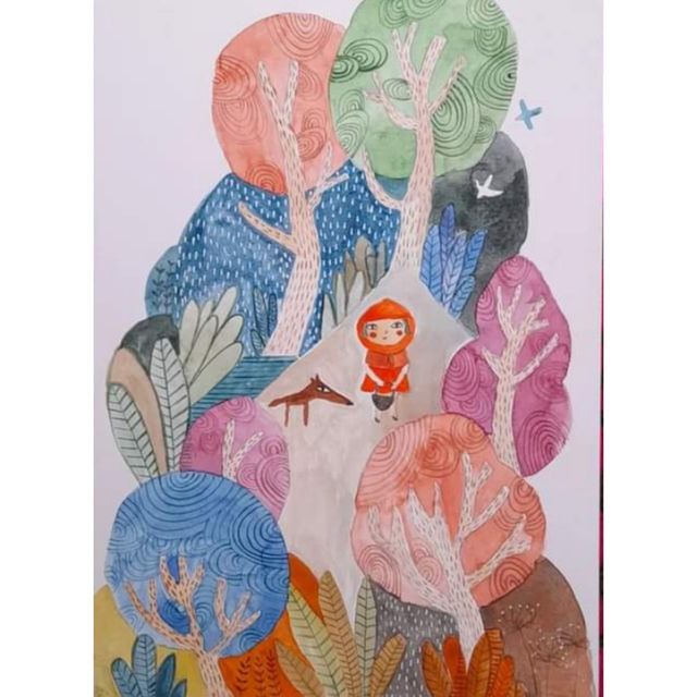 Ilustración "Caperucita Roja y el Lobo"