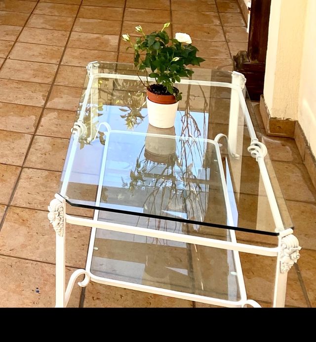 Mesa terraza jardin baja de forja doble cristal
