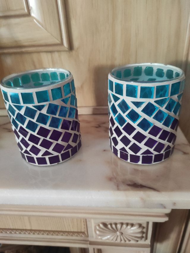 dos vasos cristal,porta velas decoración