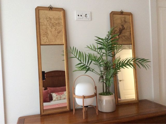 2 espejos con cuadro decorativo dorado mate D