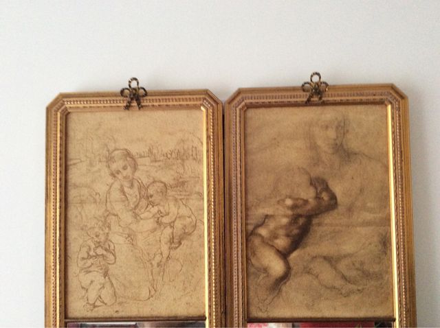 2 espejos con cuadro decorativo dorado mate D