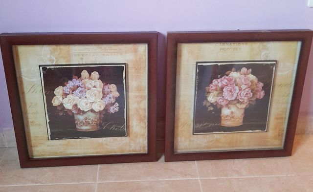 Lote de 2 Cuadros pareados de madera de nogal