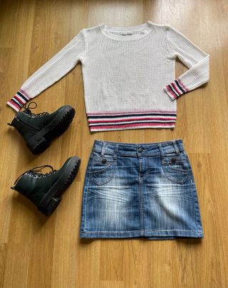 Jersey blanco calado troquelado marino rojo T.S
