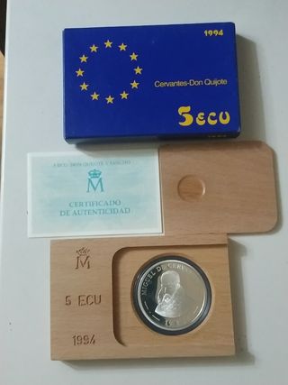 ESTUCHE MONEDA 5 ECU 1994 ,CERVANTES DON QUIJOTE.@