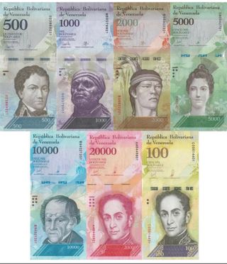 Lote x7 Billetes VENEZUELA 500 a 100.000 2016/2017