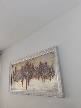 cuadro abstracto grande hecho a mano plata y dorad