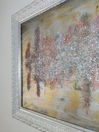 cuadro abstracto grande hecho a mano plata y dorad