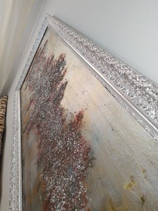 cuadro abstracto grande hecho a mano plata y dorad