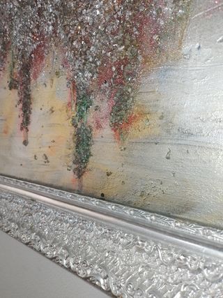 cuadro abstracto grande hecho a mano plata y dorad