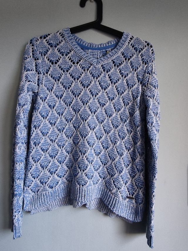 Jersey de pico Pepe Jeans punto azul y blanca T16.