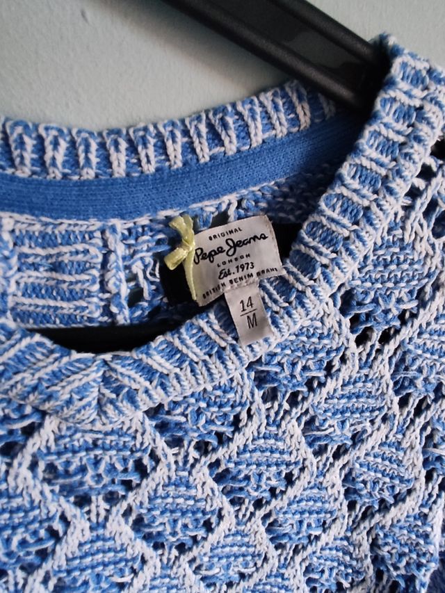 Jersey de pico Pepe Jeans punto azul y blanca T16.