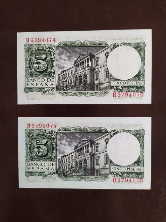 Pareja billetes 5 pesetas,1954 SIN CIRCULAR.