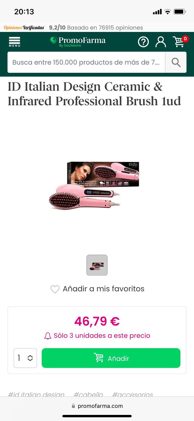 Cepillo de ceramica para alisar el pelo