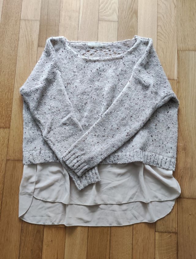 maglione in lana beige e panna