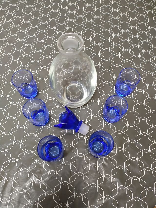 Decantador y 6 vasos chupito cristal italiano