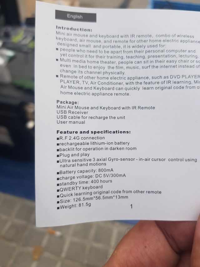 Teclado inalambrico, mando IR + Air mouse